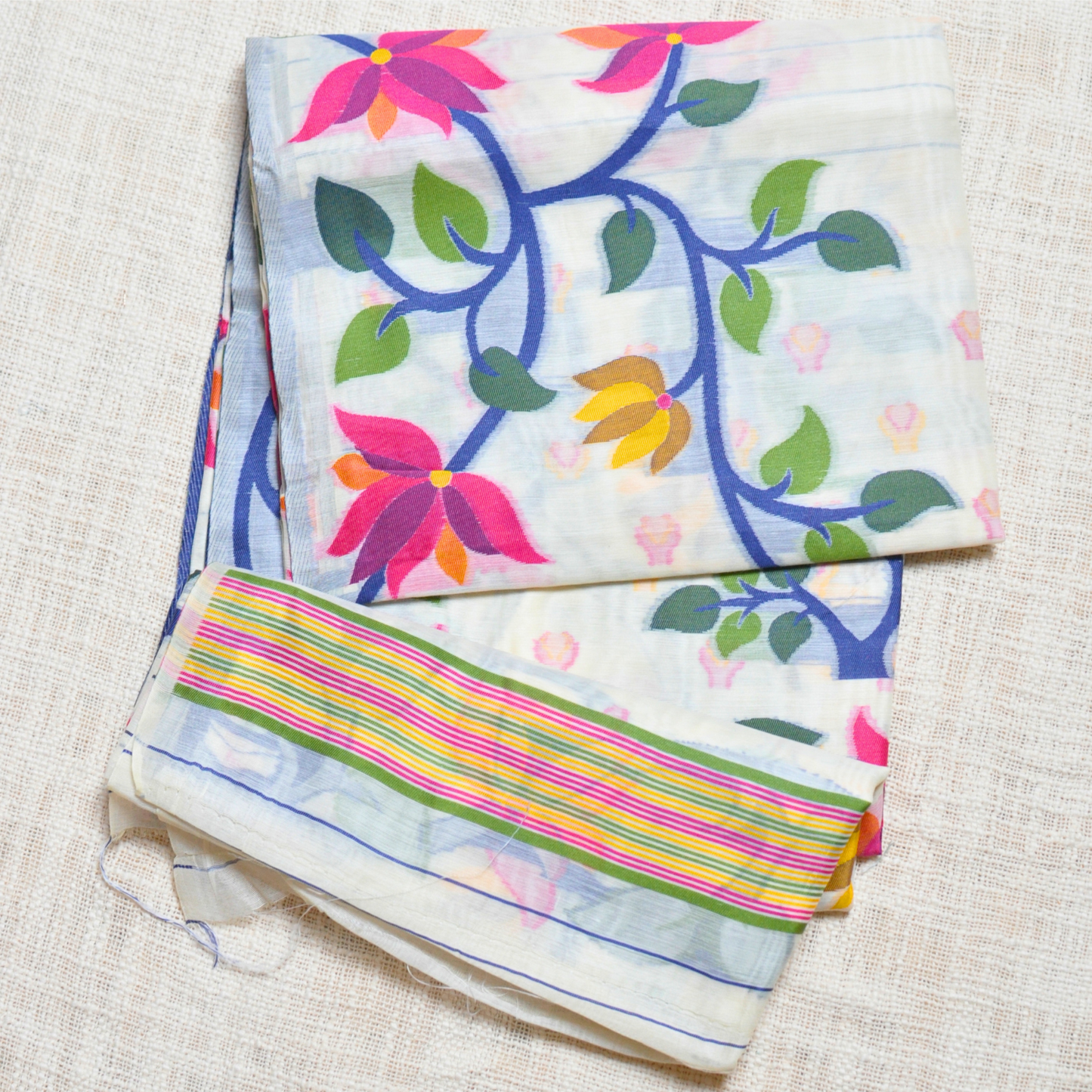Bloom with Grace – Colorful Floral Khadi Cotton Saree 🌸✨