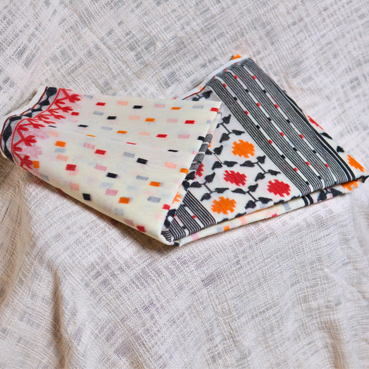 Subtle Sophistication – Beige Jamdani Saree with blouse piece ✨