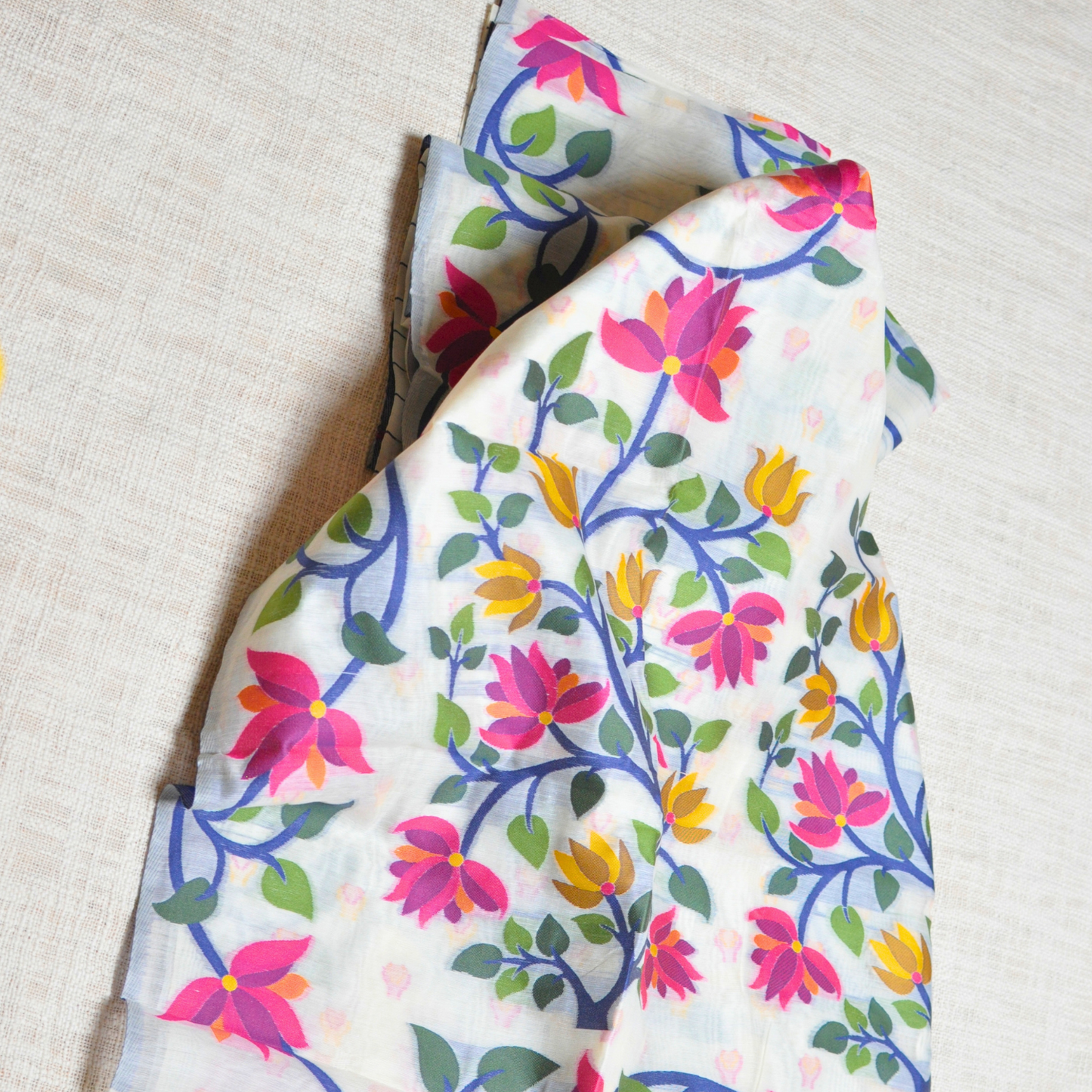 Bloom with Grace – Colorful Floral Khadi Cotton Saree 🌸✨