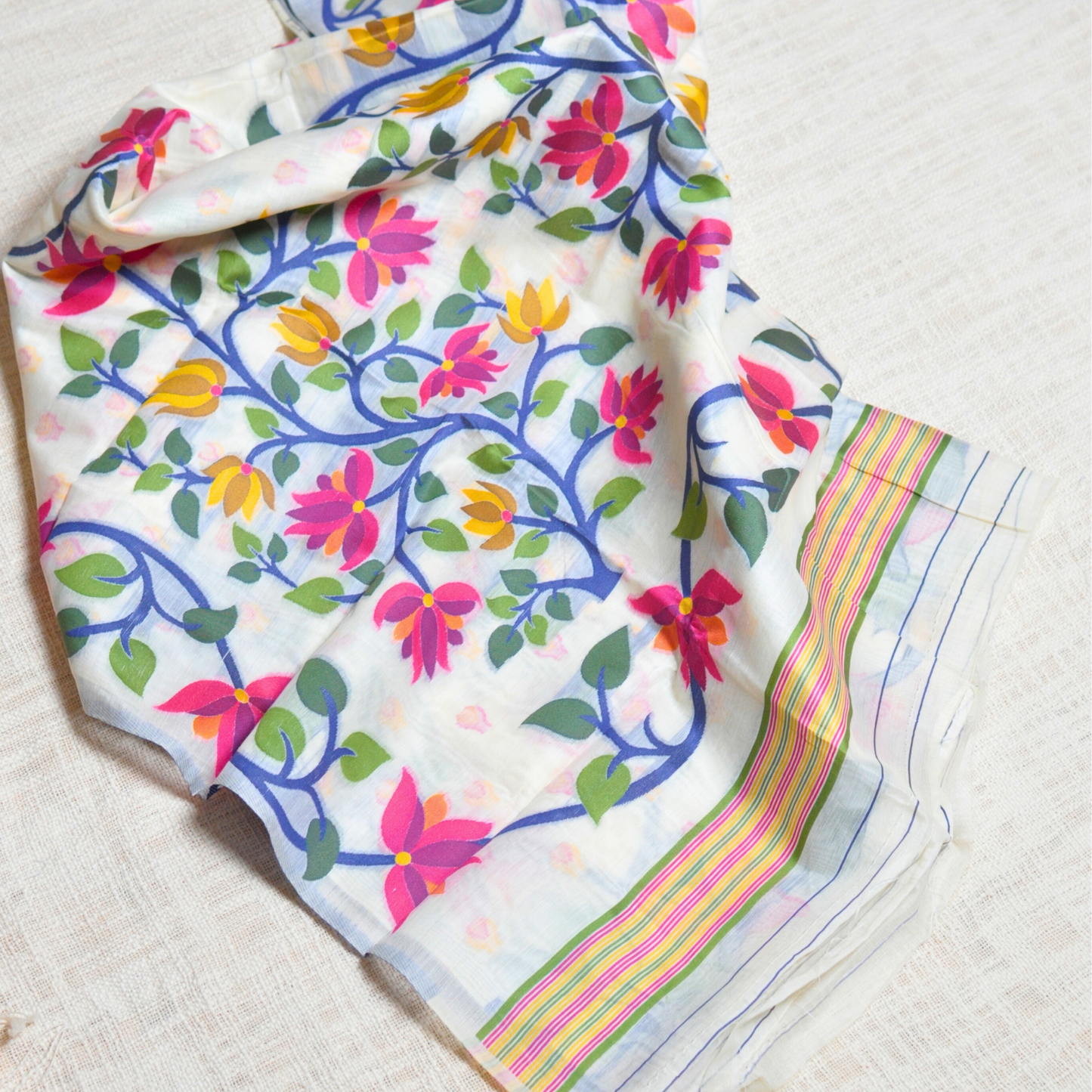 Bloom with Grace – Colorful Floral Khadi Cotton Saree 🌸✨