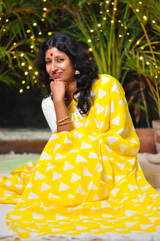 Sunny Elegance – Jaipur Molmol Cotton Saree with Matching Blouse Piece ☀️✨