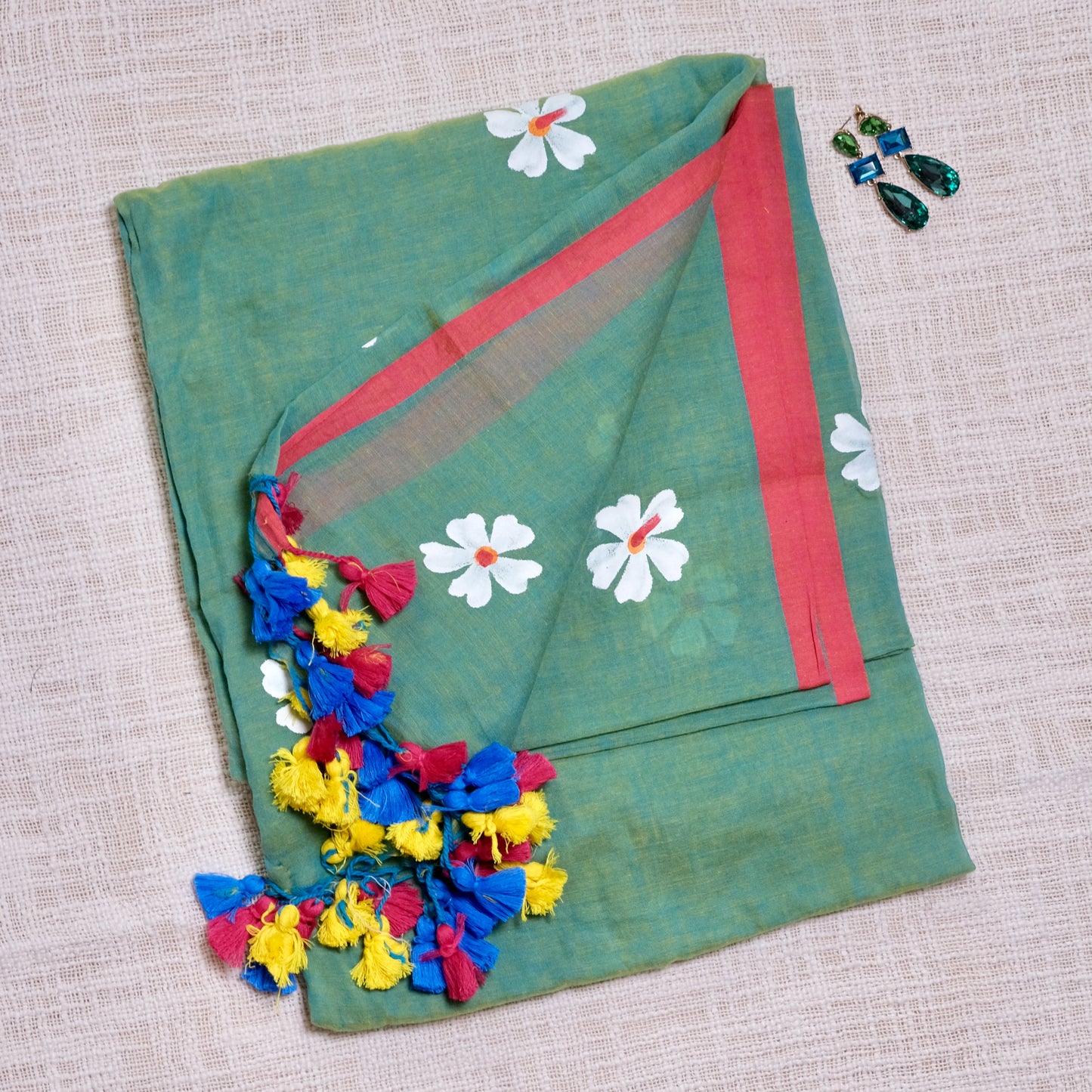 Jasmine - Hand-woven Khadi with hand-painted blooms