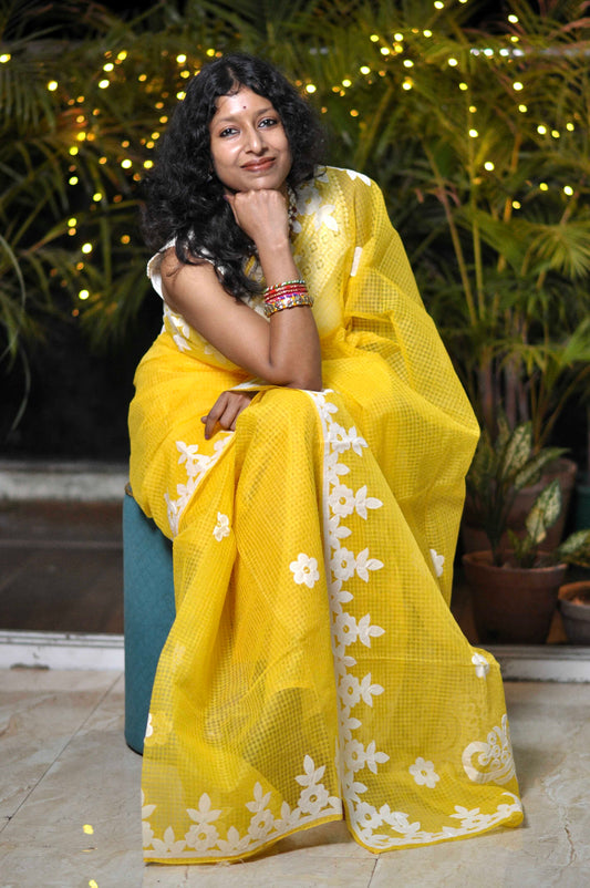 Grace Woven in Threads – Resam Kota Applique Saree ✨