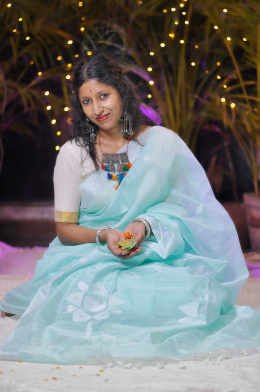 Handwoven Jamdani Mixed Material Saree