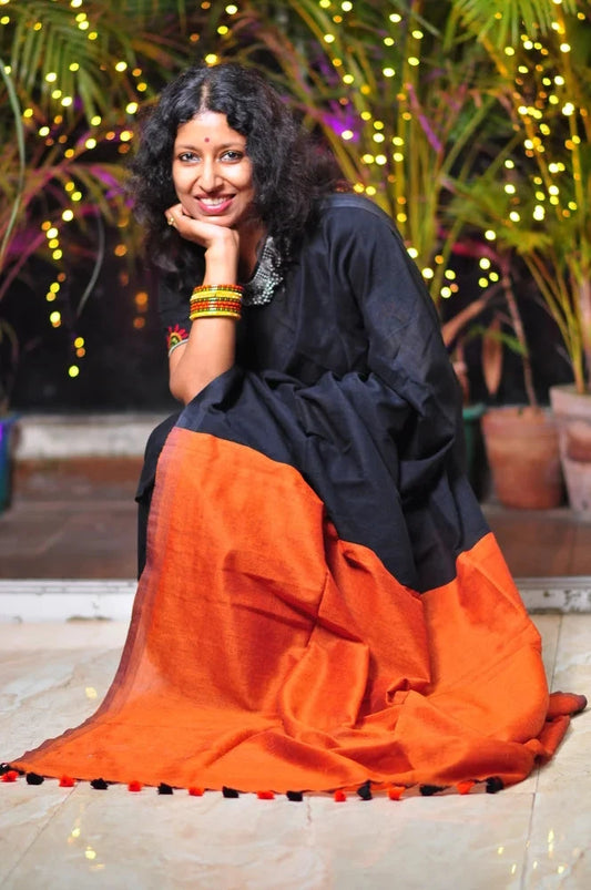 Fierce Flame - Trendy Bicolor Colorblock Saree