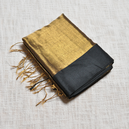 Royal Elegance – Golden Body Black Border Tissue Saree with Matching Blouse Piece ✨