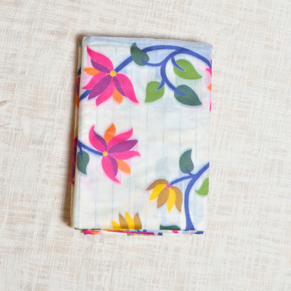 Bloom with Grace – Colorful Floral Khadi Cotton Saree 🌸✨