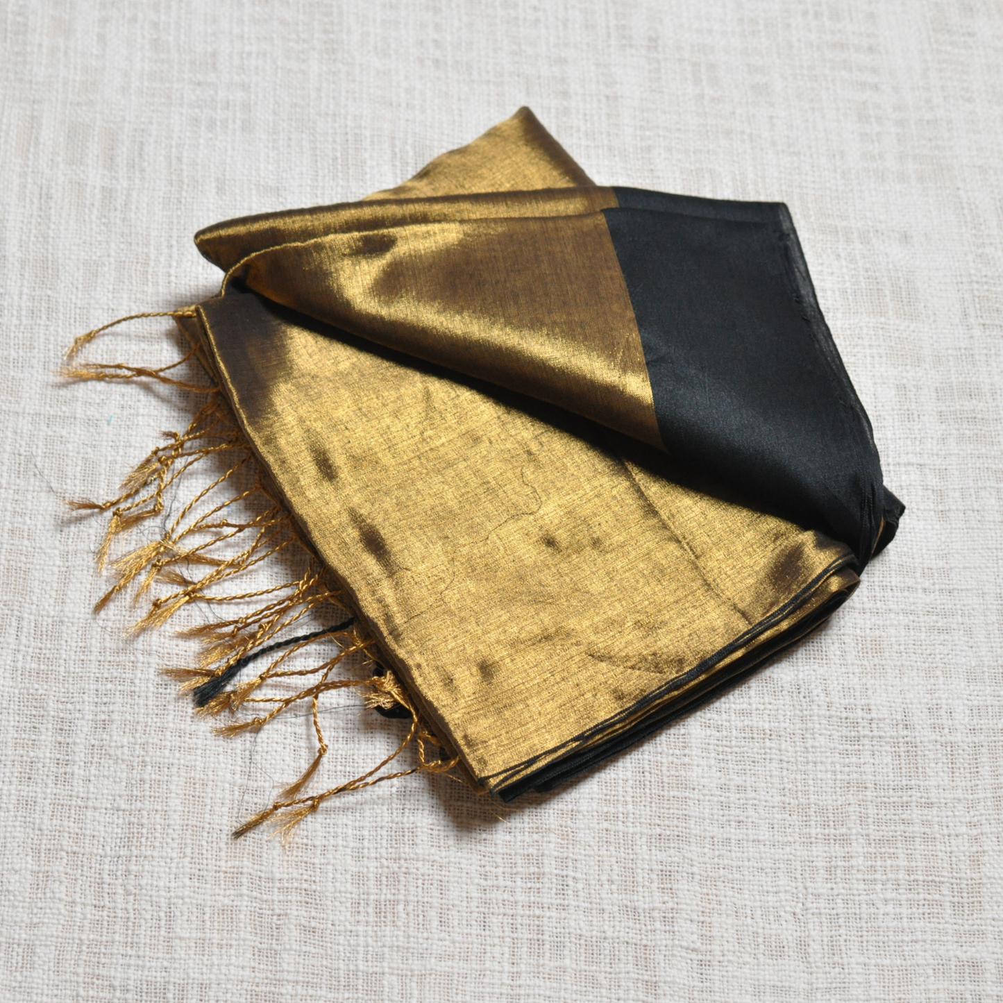 Royal Elegance – Golden Body Black Border Tissue Saree with Matching Blouse Piece ✨