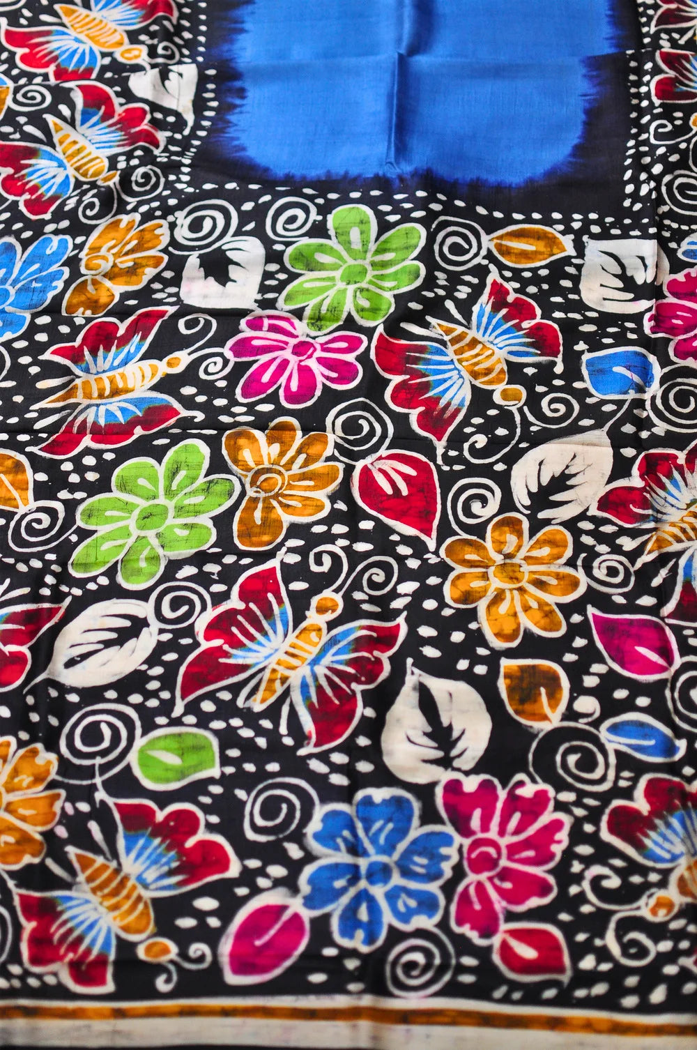 Pushponeel - Hand Batik Pure Murshidabad Silk (Silk Mark Certified)