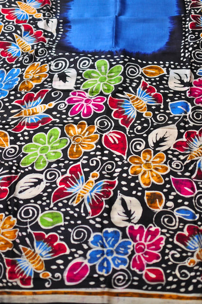 Pushponeel - Hand Batik Pure Murshidabad Silk (Silk Mark Certified)