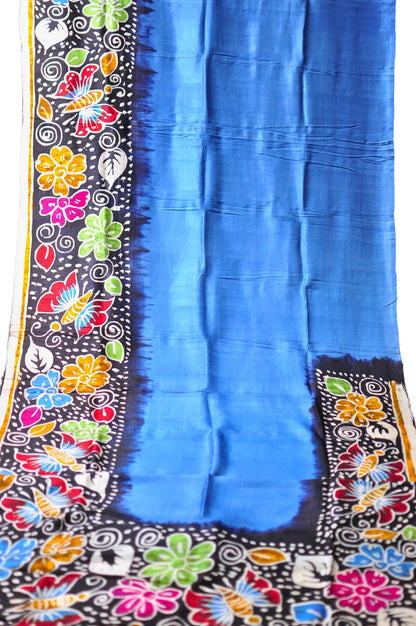 Pushponeel - Hand Batik Pure Murshidabad Silk (Silk Mark Certified)