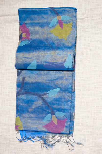 Azure Bloom - Handwoven Tissue Jamdani