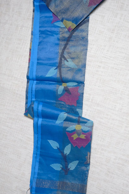 Azure Bloom - Handwoven Tissue Jamdani