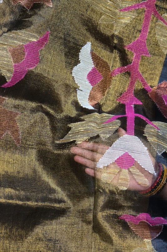 Golden Whisper - Handwoven Tissue Jamdani