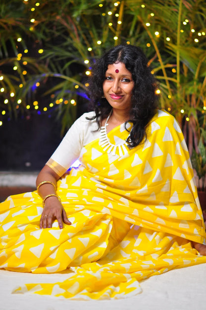 Sunny Elegance – Jaipur Molmol Cotton Saree with Matching Blouse Piece ☀️✨