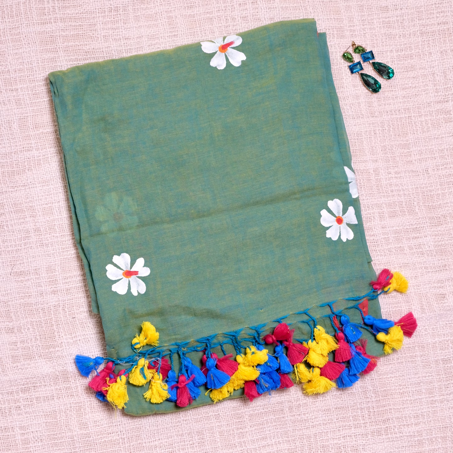 Jasmine - Hand-woven Khadi with hand-painted blooms