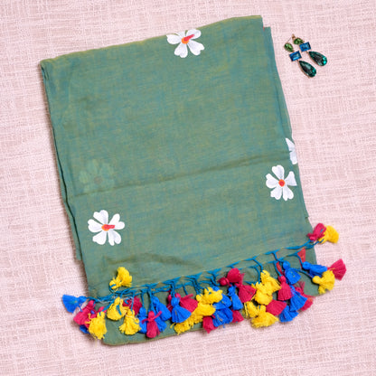 Jasmine - Hand-woven Khadi with hand-painted blooms