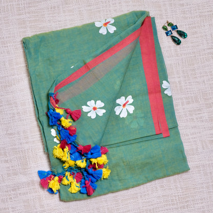 Jasmine - Hand-woven Khadi with hand-painted blooms