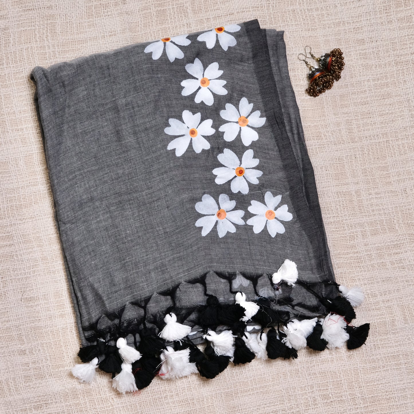 Jasmine - Hand-woven Khadi with hand-painted blooms