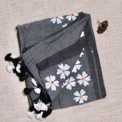 Jasmine - Hand-woven Khadi with hand-painted blooms