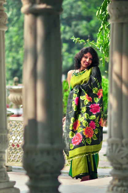 Bonolota – Hand-Painted Murshidabad Silk (Silk Mark Certified)