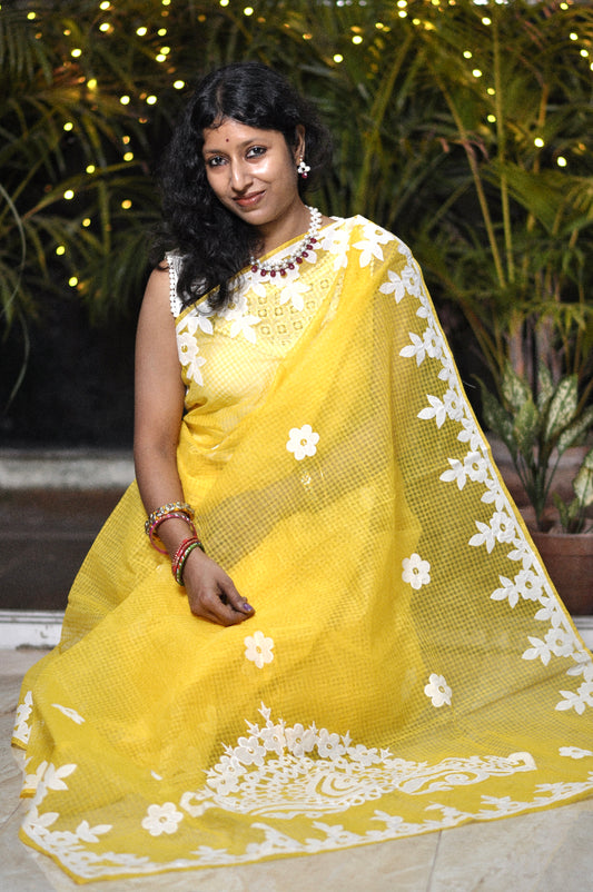 Grace Woven in Threads – Resam Kota Applique Saree ✨